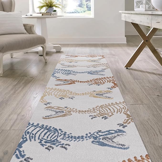 JONATHAN Y Machine-Washable Cream/Multi Runner Rug, 2x8, Kingdarr T-Rex Modern, Casual, Kids & Novelty for Living Room, Dining Room, Bedroom, Kitchen Easy-Cleaning, Non-Shedding (KDW103A-28)-Ruum Studio Home