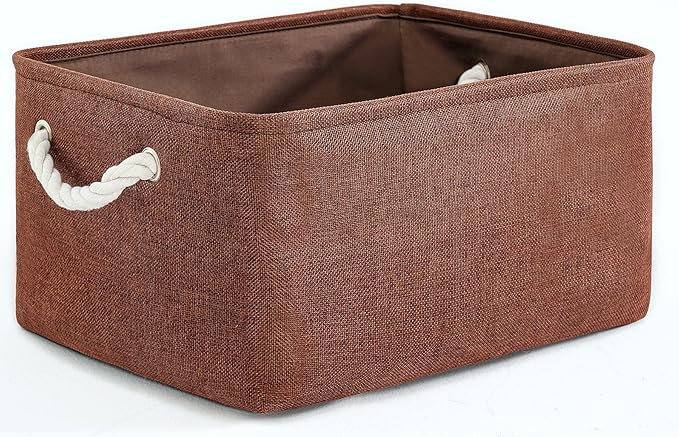 TheWarmHome Decorative Basket Rectangular Fabric Storage Bin Organizer Basket with Handles for Clothes Storage (Brown, Large-1Pack,15L*10.5W*8H)-Ruum Studio Home