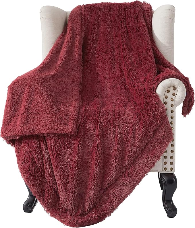 Bedsure GentleSoft Fuzzy Sherpa Faux Fur Twin Blanket Burgundy Red Cozy Gifts for Women Men, Soft Fleece Plush Warm Minky Thick Blanket Twin Size for Bed, Dorm Essentials Red Room Decor Gifts, 60x80-Ruum Studio Home