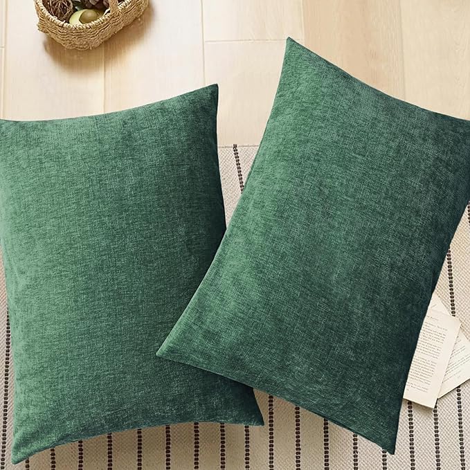 CaliTime Throw Pillow Covers Decorative 20 X 26 Inches Pack of 2 Cozy Chenille Standard Pillow Shams Cases for Couch Sofa Bed Living Room Home Dark Green-Ruum Studio Home