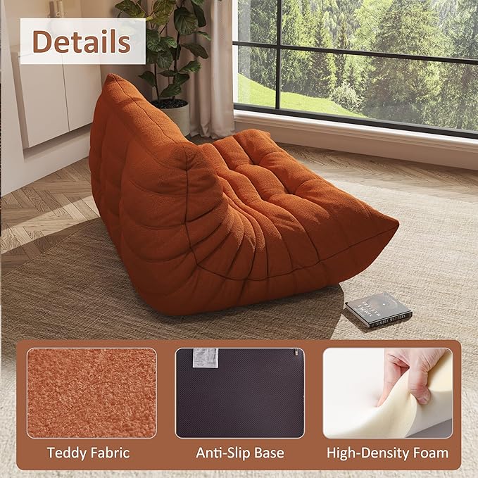 Bean Bag Chairs for Adults Giant Bean Bag Chair， 2 Seater with Memory Foam Filled Fireside Chair, Lazy Sofa Lounge Floor Sofa for Living Room, Bedroom, Office, No Assembly Required. (Orange)-Ruum Studio Home