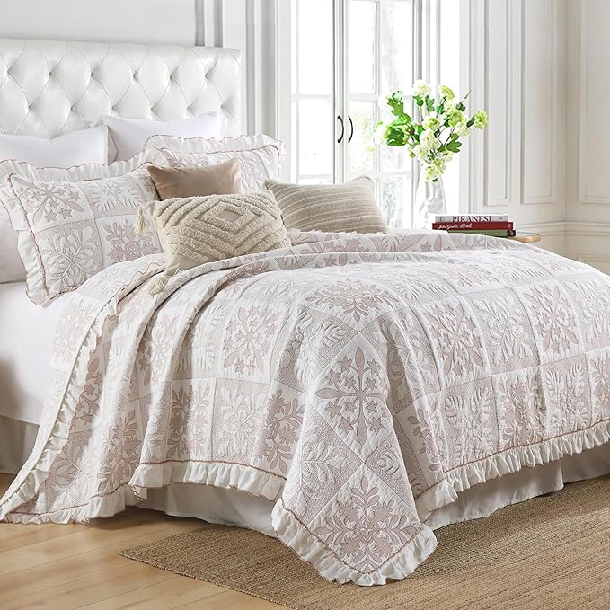 MarCielo 3-Piece 100% Cotton Bedspread Lightweight Quilt Coverlet Embroidery Farmhouse Bedding Set (TJ Colorful,Queen (98"x102"))-Ruum Studio Home