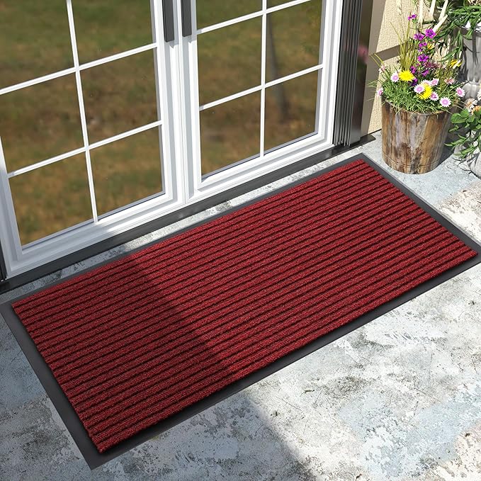 Yimobra Front Door Mat Outdoor Indoor Entrance, 100% Waterproof All-Season All Weather Doormat, Welcome Matt Outside Entry, Non Slip, Low Profile, Heavy Duty Patio Porch Floor Mats,47 x 24,Black Red-Ruum Studio Home