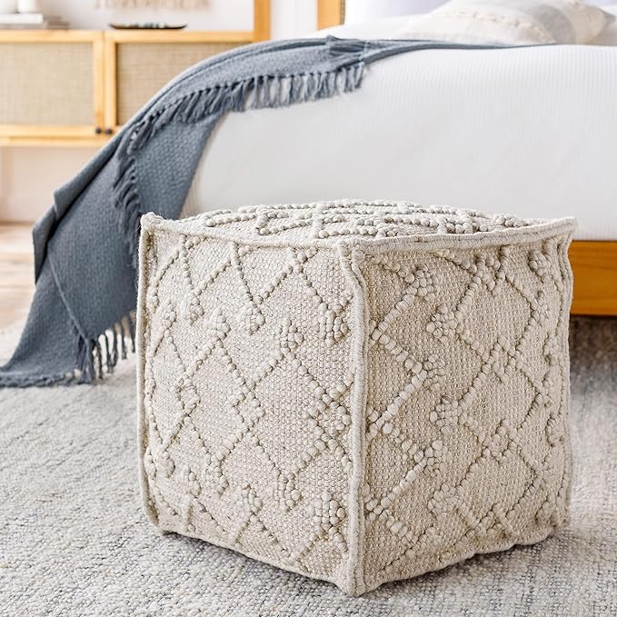 Mark&Day Pouf Ottoman, Lanzendorf Bohemian/Global White Cube Pouf Foot Rest for Living Room, Bedroom and Boho Home Decor (18"x18"x18")-Ruum Studio Home