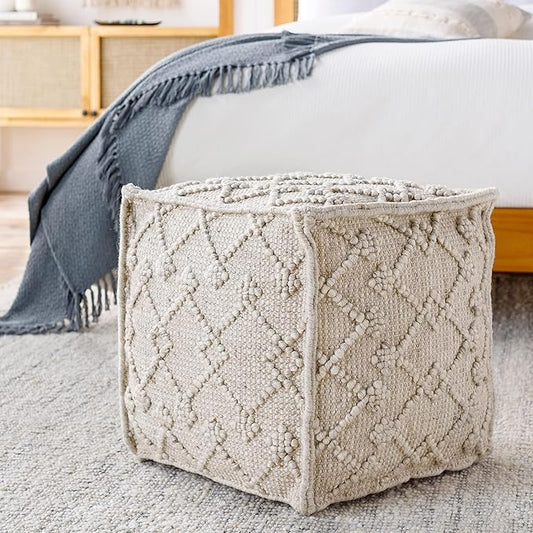 Mark&Day Pouf Ottoman, Lanzendorf Bohemian/Global White Cube Pouf Foot Rest for Living Room, Bedroom and Boho Home Decor (18"x18"x18")-Ruum Studio Home
