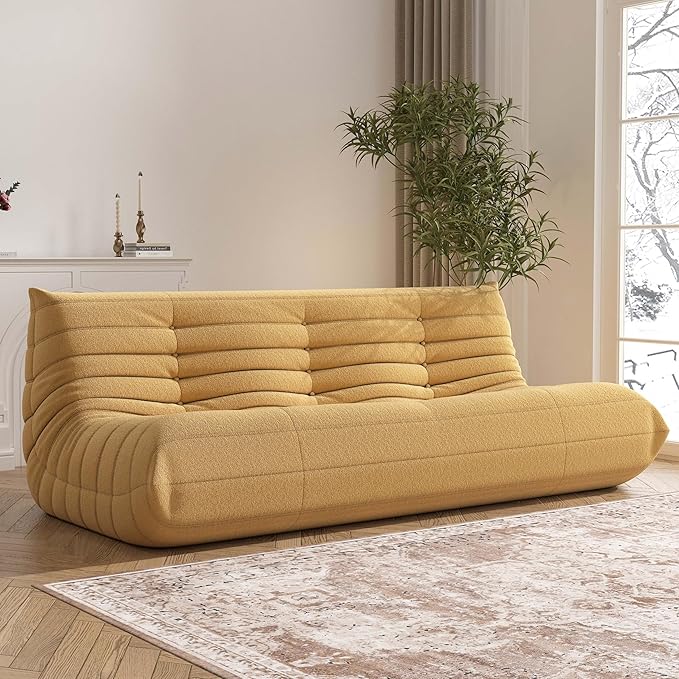 Big Bean Bag Chairs for Adults, 3 Seater Large Bean Bag Chair Sofa, Fireside Chair Lazy Sofa Chair with High Density Comfortable Foam, Modern Bean Bag for Living Room, Bedroom, Office (Yellow)-Ruum Studio Home
