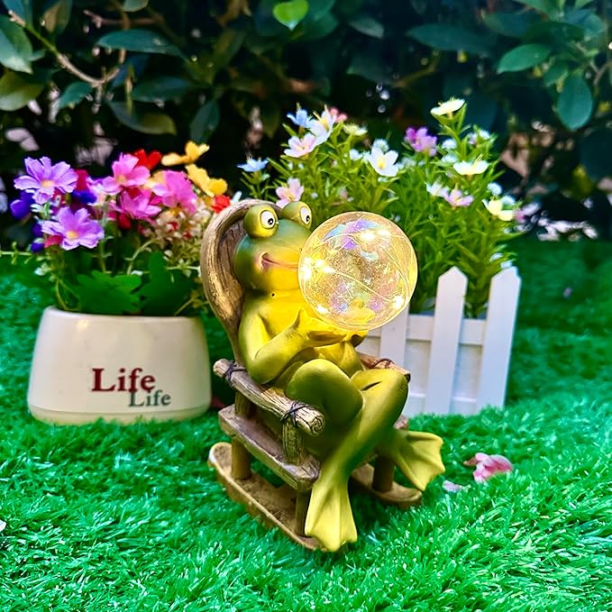Garden Solar Frog Statue with Glowing Bubble Resin Figurine Outdoor Light Decor Hand-Painted Whimsy for Yard Patio Porch Fairy Decoration Housewarming Unique Gifti for Women-Ruum Studio Home