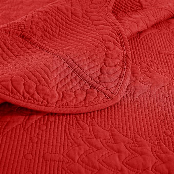 MarCielo 3-Piece Christmas Quilt 100% Cotton Oversized Bedspread Lightweight Coverlet Embroidery Christmas Tree Pattern Bedding Set (TC Red, Oversized Queen (100"x106"))-Ruum Studio Home