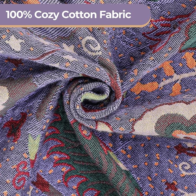 Boho Fall Throw Blanket for Bed Purple Flowers，100% Ultra Cotton Soft Breathable Bed Throw Floral Printed Farmhouse Decor Rustic Bed Throws for Couch Sofa Quilt 90" x 98"-Ruum Studio Home