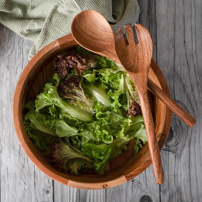 Luxe Designs 12" Wooden Salad Bowl Set with Serving Utensils Eco-Friendly, Multipurpose Mixing & Serving Bowl for Salads, Pasta, Fruits & More – Durable & Stylish Kitchen Essential-Ruum Studio Home