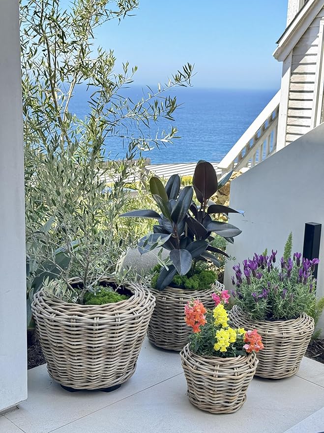 Rattan Kobo Indoor Outdoor Planter Basket with Plastic Pot X Small 1 Gallon Soil Capacity-Ruum Studio Home