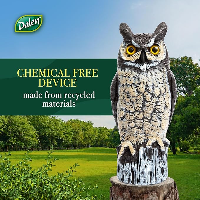 Dalen Large Fake Owl Decoy to Scare Birds Away - Garden Scarecrow Provides Natural Pest Control - 16" Tall - Great Horned Owl-Ruum Studio Home