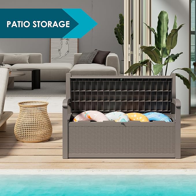 70 Gallon Storage Bench Deck Box for Patio Furniture with Armrest Bench Outdoor Storage-Ruum Studio Home