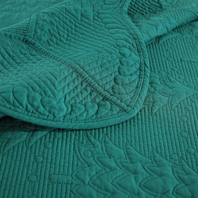 MarCielo 3-Piece Christmas Quilt 100% Cotton Oversized Bedspread Lightweight Coverlet Embroidery Christmas Tree Pattern Bedding Set(TC Emerald, Oversized King (118"x106"))-Ruum Studio Home