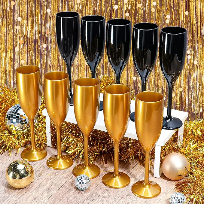 XUWAIDSGN Acrylic Champagne Flutes Toasting Glasses Unbreakable Mimosa Bar Reusable Wine Glasses Vintage Champagne Flutes Stemmed Drinking Cups 5.4 OZ for Christmas Birthday (24, Black)-Ruum Studio Home