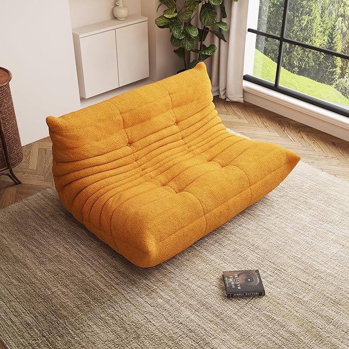 Bean Bag Chair, Oversized Loveseat Fireside Chair for Adults, 2 Seater with Memory Foam Filled, Lazy Sofa Lounge Floor Sofa for Living Room, Bedroom, Office, No Assembly Required. (Yellow)-Ruum Studio Home