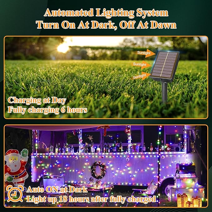 2 Pack Solar String Lights Total 240LED 80FT, IP67 Waterproof Solar Lights for Outside with 8 Modes, Upgraded Solar Panel Fairy Lights for Garden Party Wedding Decorations (Multicolor) …-Ruum Studio Home