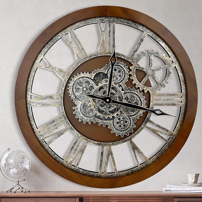 HOIBAI Large Wall Clock, Wall Clocks for Living Room Decor 36 Inch Farmhouse Vintage Rustic Kitchen Wall Decor Vintage Roman Oversized Wall Clock for Home Bedroom House Office, Moving Gears Clock-Ruum Studio Home