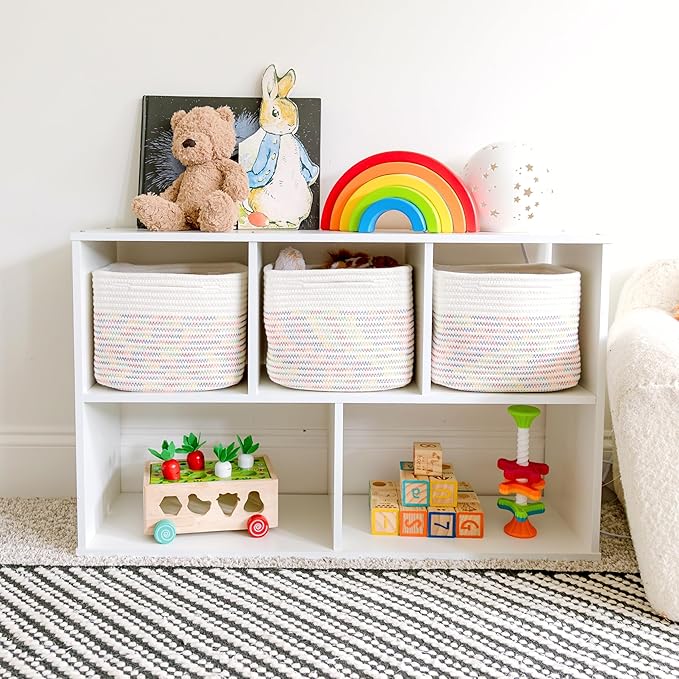 NaturalCozy Storage Cubes 9”x9”x7”Cotton Rope Woven Baskets for Organizing 3-Pack | 9 Inch Cube Storage Bin | Small Basket for Shelf Nursery, Pantry, Decorative Plant, Bathroom Closet, Toy Gift-Ruum Studio Home