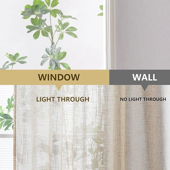 MYSKY HOME Linen Curtains for Living Room, Natural Semi Sheer Curtains & Drapes Light Filtering Farmhouse Country Boho Style Back Tab Draperies for Sliding Glass Door (Customsize, Linen)-Ruum Studio Home