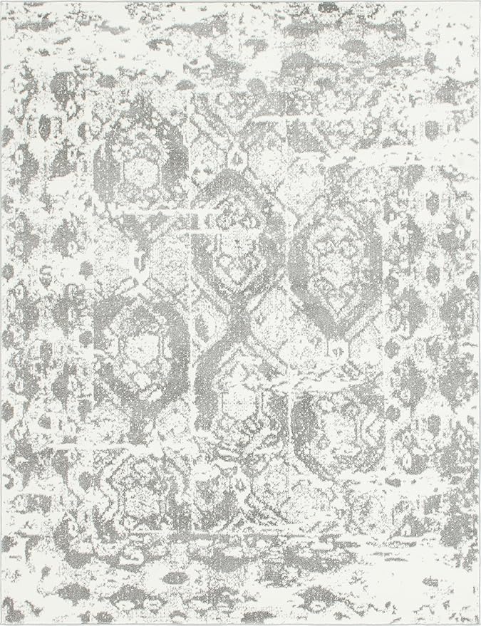 Unique Loom Rosso Collection Vintage, Geometric, Bohemian, Traditional, Distressed, Southwestern Area Rug, Rectangular 8' 0" x 10' 0", Light Gray/Ivory-Ruum Studio Home
