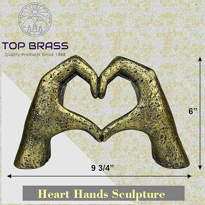 Top Brass Large Rustic Heart Hands Sculpture, 9 3/4” Resin Love Statue – Romantic Decor Accent for Shelf or Mantel – Perfect for Wedding, Valentine's Day or Anniversary (Weathered Bronze)-Ruum Studio Home