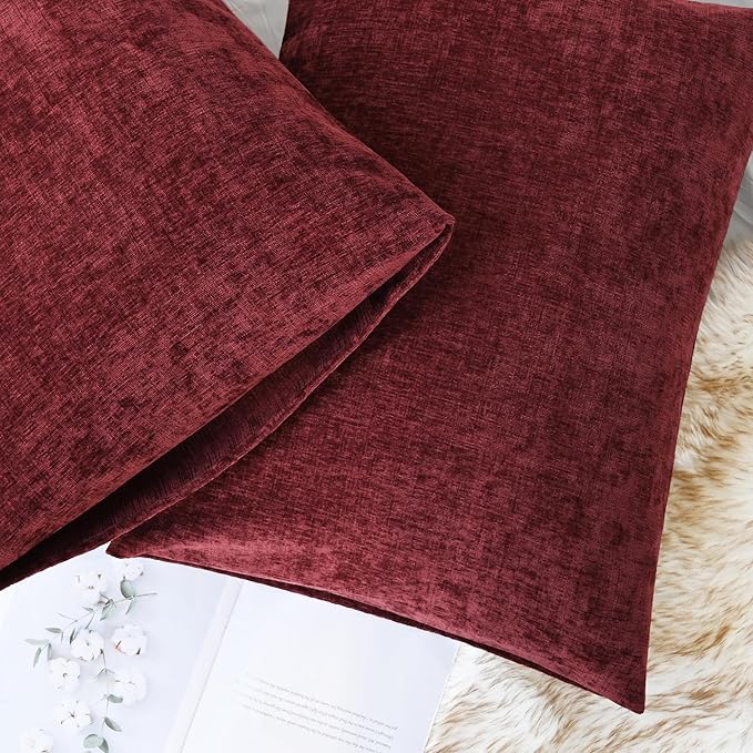 CaliTime Throw Pillow Covers Decorative 20 X 26 Inches Pack of 2 Cozy Chenille Standard Pillow Shams Cases for Couch Sofa Bed Living Room Home Burgundy-Ruum Studio Home