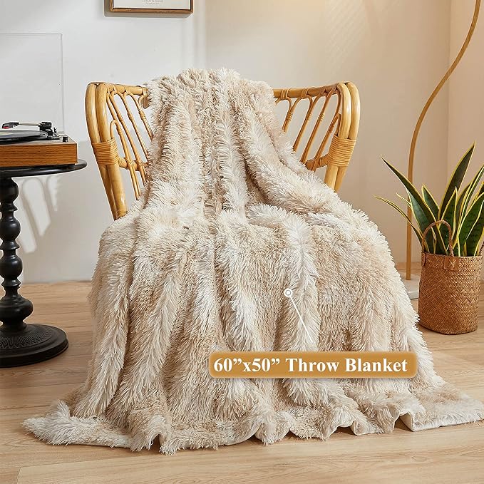 XeGe Tie Dye Plush Faux Fur Throw Blanket,Cream Soft 50x60 Shaggy Furry Blanket Throw, Fluffy Microfiber Velvet Couch Blanket, Comfy Ombre Fuzzy Lap Blanket for Bedroom Living Room Car Tie Dye Cream-Ruum Studio Home