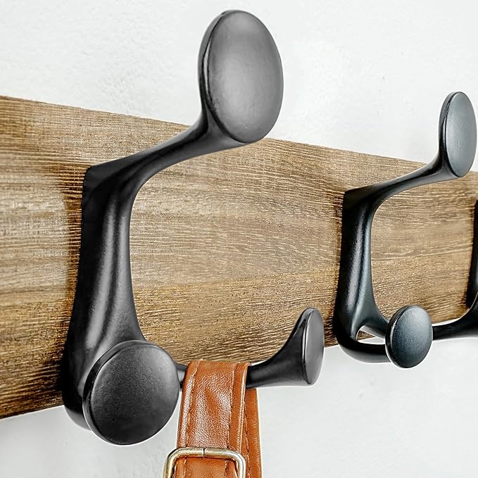 SKOLOO 24-Inch Wood Burnt Coat Rack Wall Mount with 5 Triple Hooks - Ideal for Family Entrances, Classrooms, and Pet Supplies Storage - Perfect Coat Hooks for Wall, Pack of 2-Ruum Studio Home