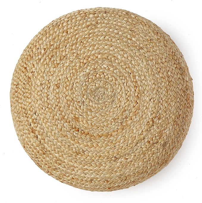 REDEARTH · Jute Circular Low Pouf Ottoman - Braided Pouffe Accent Sitting Round Footrest for Living Room, Bedroom, Nursery, kidsroom, Patio, Gym; 100% Jute (18"x18"x10"; Natural)-Ruum Studio Home