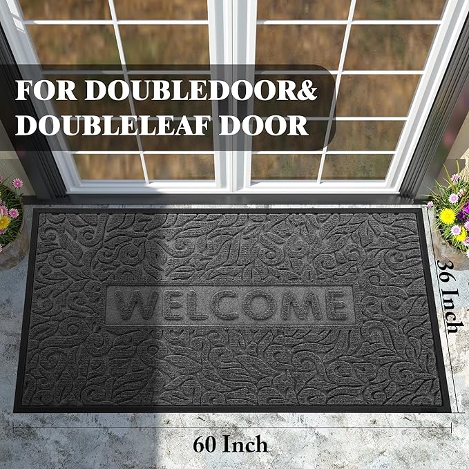 Yimobra Welcome Matt Outdoor 60x36, Waterproof All-Season Front Door Mat, All-Weather Doormat, Sturdy Natural Rubber, Fade Resistant, Low Profile, Easy Clean Patio Porch Entryway Mat, Grey-Ruum Studio Home