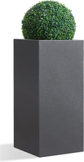Metallic Heavy Tall Outdoor/Indoor Planter Box, Seamless Metal Planter, Rectangular, 14”Lx14”Wx30”H, 25 Pounds, Dark Gray, No Assembly, 1 Pack-Ruum Studio Home