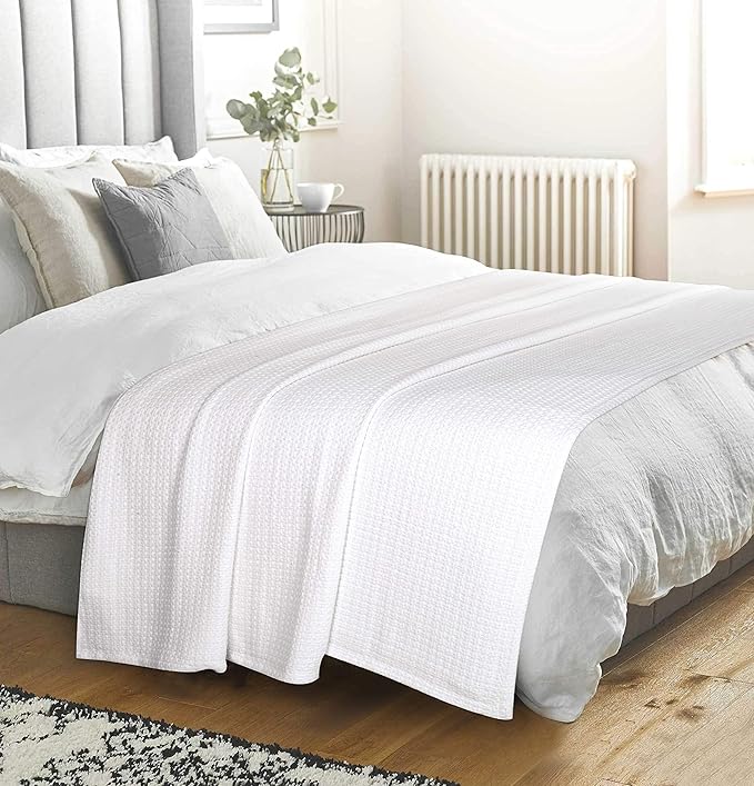 Elvana Home 100% Cotton Bed Blanket, Breathable Bed Blanket Twin Size, Cotton Thermal Blankets Twin, Perfect for Layering Any Bed for All Season, White-Ruum Studio Home