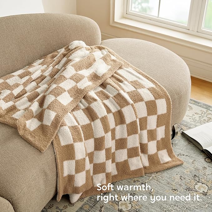 Joiedomi Twin Blanket for Couch Bed, Checkered Knitted Blankets Gifts for Women Mom Girls, Cozy Cute Soft Throw Home Room Decor Aesthetic for Women Mothers Birthday Gifts 60x80 Inches-Ruum Studio Home
