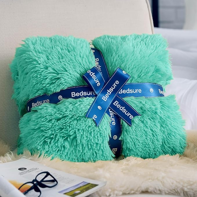 Bedsure GentleSoft Fluffy Aruba Blue King Size Blanket for Bed, Thick Soft Sherpa Faux Fur Fleece Bedding Fuzzy Plush Winter Warm Heavy Big Large King Blanket, Cozy Blue Gifts for Men Women, 108x90-Ruum Studio Home