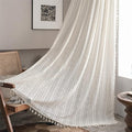 Sutuo Home Boho Curtain Crochet Lace Semi-Sheer Florals Hollow Knitted Handmade Tassels, Rod Pocket Window Treatment Vintage Rustic Farmhouse Drapes for Living Bedroom, 1 Panel 59" W x 108" L, Beige-Ruum Studio Home