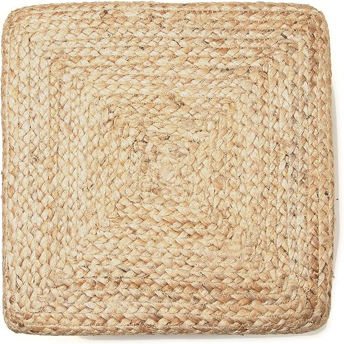 REDEARTH · Cube Pouf Foot Stool Ottoman - Jute Braided Pouffe Poof Accent Sitting Footrest for The Living Room, Bedroom, Nursery, Patio, Lounge & Other Rooms in The Home (14.5”x14.5”x16”; Natural)-Ruum Studio Home