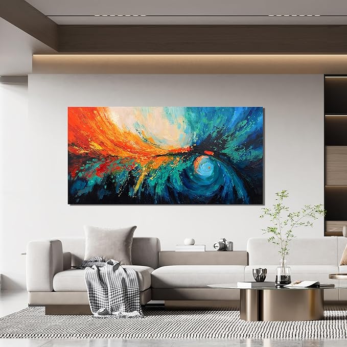 Canvas Wall Art Decor Wall Art Pictures For Living Room Blue Green Wall Art Decor Canvas Abstract Art Work Colorful Abstract Wall Art Paintings Prints For Bedroom Office Kitchen Wall Decor 20" x 40"-Ruum Studio Home