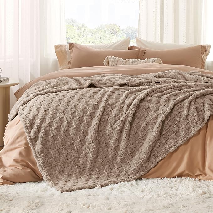 Bedsure GentleSoft Blankets Queen Size for Bed - Super Soft Cozy Blanket for Women Men Girls, Large Fuzzy Fleece Throw for Bedroom Decor, Light Taupe, 90x90 Inches-Ruum Studio Home