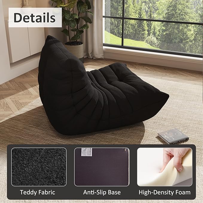 Bean Bag Chair, Oversized Bean Bag Chair for living Room, Fireside Chair for adults with Memory Foam Filled, Big Accent Sofa Lounge Floor Sofa for Gaming, Reading, Relax, No Assembly Required. (Black)-Ruum Studio Home