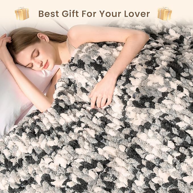L'AGRATY Chunky Knit Blanket Throw: 50''x60'' Chenille Chunky Knitted Throw Blankets for Bed Couch - Handmade Thick Cable Knit Blanket - Large Crochet Rope Blankets for Home Decor-Ruum Studio Home