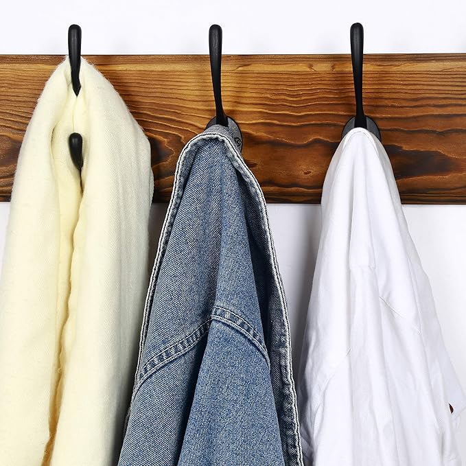 Dseap Wall Mounted Coat Rack: 38-1/4" Long, Patented, Heavy-Duty, 10-Double-Hooks Wooden Hanger Rail for Winter Coats, Hat, Jacket, Clothing - Natural & Black-Ruum Studio Home