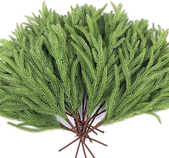 24 Pcs Artificial Norfolk Pine Branches, Faux Norfolk Pine Stems DIY Crafts Faux Christmas Norfolk Pine Branches for Xmas Indoor Outdoor Home Decor (24)-Ruum Studio Home