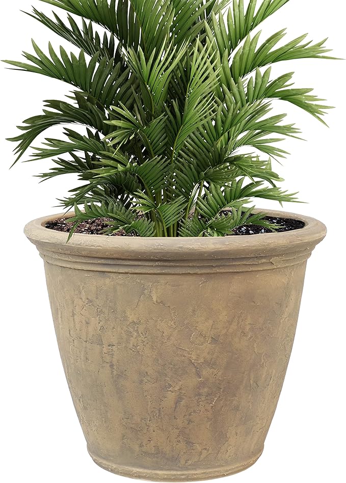 Sunnydaze 24-Inch Anjelica Large Plastic Pot for Plants - Outdoor Polyresin Round Planter with Drillable Drainage Holes - Beige-Ruum Studio Home