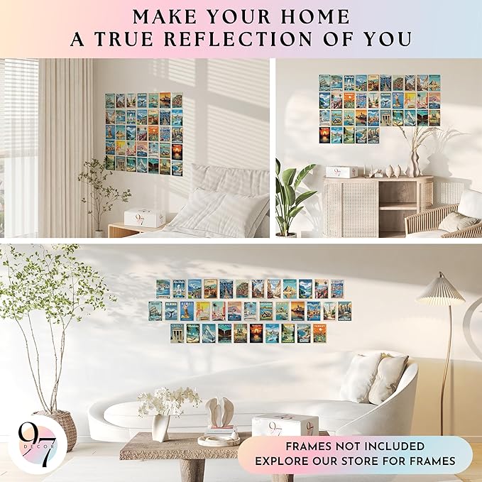 97 Decor Vintage Travel Decor - Travel Posters Wall Art Prints, Vintage Postcards from Around The World, City Landscape Aesthetic Pictures Retro Popular Cities Photo Collage Kit for Teen Bedroom (4x6)-Ruum Studio Home