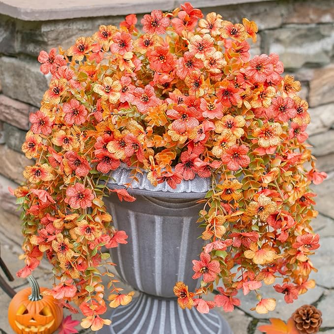 INSPRING Artificial Mums for Outdoors Decoration Fall Fake Flowers for Outside Decor, 2Pcs Silk Daisy with Eucalyptus UV Resistant Realistic Vines for Front Door Yard Patio Porch Planter Home-Ruum Studio Home