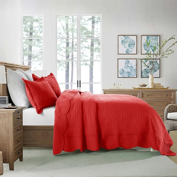 MarCielo 3-Piece Christmas Quilt 100% Cotton Oversized Bedspread Lightweight Coverlet Embroidery Christmas Tree Pattern Bedding Set (TC Red, Oversized King (118"x106"))-Ruum Studio Home