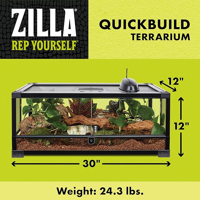 Zilla QuickBuild Reptile 20 Gallon Glass Terrarium Habitat with Swing Door For Geckos, Snakes, Lizards, Frogs, Turtles, and Tortoises, 30" x 12" x 12"-Ruum Studio Home
