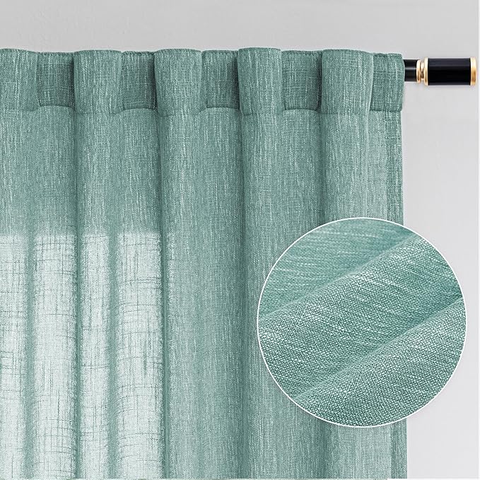 MYSKY HOME Semi Sheer Curtains for Sliding Door 95 Inches Long 2 Panels, Farmhouse Ceiling Curtains Living Room Light Filtering Back Tab Elegant Style Soft Fabric, 50" x 95", Turquoise, 2 Piece-Ruum Studio Home