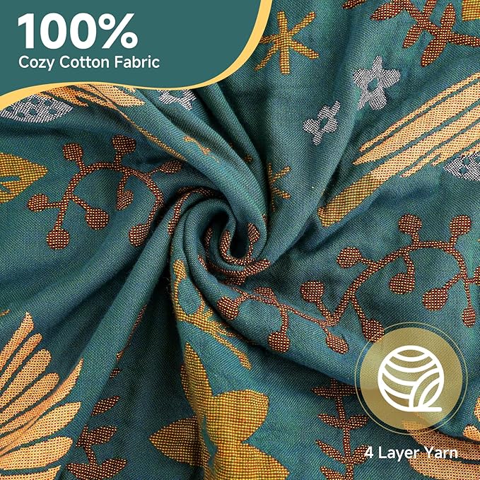 Boho Throw Blanket for Bed Couch 100% Cotton Woven Bed Throws for All Season Lightweight and Soft Cozy Farmhouse Reversible Muslin Decorative Blanket for Travel Picnic, Teal/Cream, 60''x80''-Ruum Studio Home